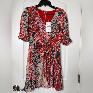 Zara Red Floral Midi Dress
